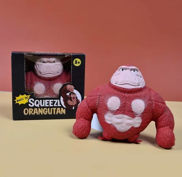 Игрушка антистресс Орангутанг "Squishy Monkey" красного цвета, мягкая эластичная горилла для снятия стресса 2119 фото