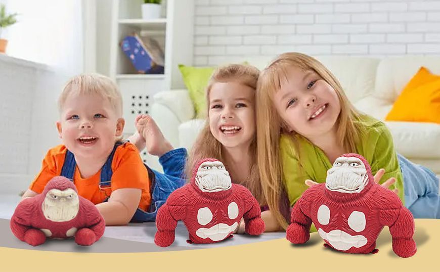 Игрушка антистресс Орангутанг "Squishy Monkey" красного цвета, мягкая эластичная горилла для снятия стресса 2119 фото