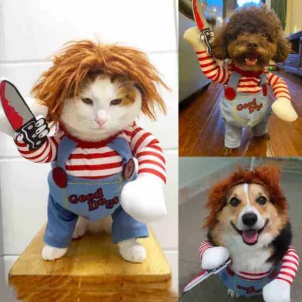 Косплей Чаки Костюм на Halloween Одежда для животных Праздничный костюм для маленьких средних собак и кошек М 1639 фото