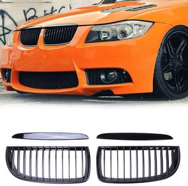 Решітки радіатора ніздрі BMW E90 E91 бмв е90 е91 чорний глянець однореберні дорестайл 721 фото