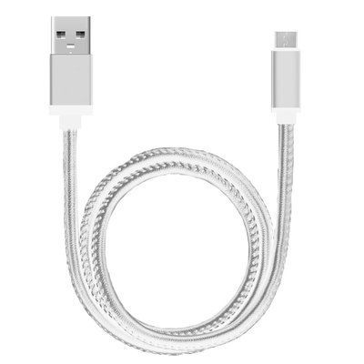 Кабель для заряджання телефону micro usb з тканинним покриттям 1 м Срібло 1493913587 фото