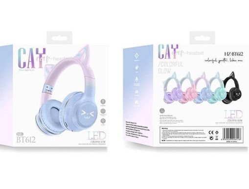 Безпроводные игровие наушники с ушками с подсветкой RGB CATEAR JST-BT035C Bluetooth Розово-фиолетовый 1706 фото
