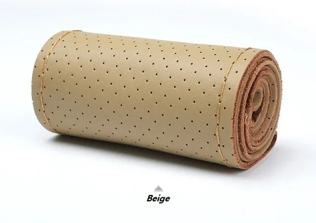 Оплетка чехол на руль, эко кожа, 37-38 см. бежевая , перфорированная, cшиваемая 1908 фото