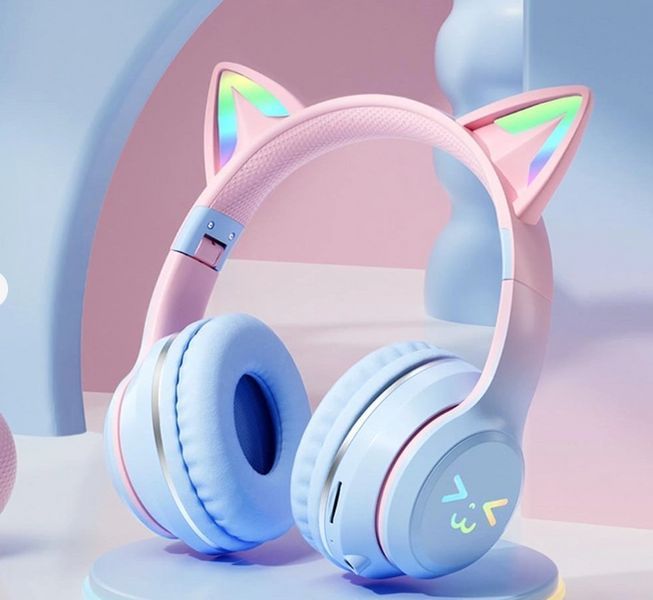 Безпроводные игровие наушники с ушками с подсветкой RGB CATEAR JST-BT035C Bluetooth Розово-фиолетовый 1706 фото