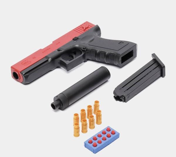 Игрушечный детский пистолет GLOCK с безопасными пулями, игрушечный глок с глушителем поролоновыми патронами 2002 фото