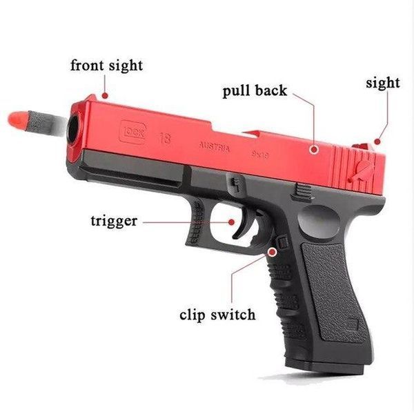 Игрушечный детский пистолет GLOCK с безопасными пулями, игрушечный глок с глушителем поролоновыми патронами 2002 фото