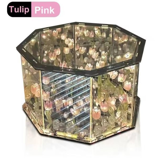 Настольный светильник-ночник Зеркальная магия с бесконечными тюльпанами своими руками Розовый 2163 фото