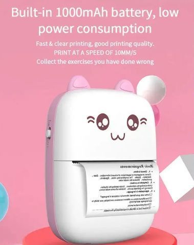 Фотопринтер без фарби Портативний Mini Printer котик Термопринтер ручний Bluetooth Кишеньковий друк 1651 фото