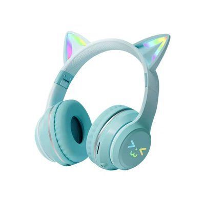 Бездротові Bluetooth-навушники CATEAR BT618 з котячими вушками і LED-підсвіткою (бірюзові) 2187 фото