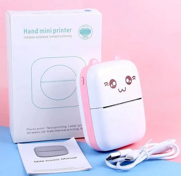 Фотопринтер без фарби Портативний Mini Printer котик Термопринтер ручний Bluetooth Кишеньковий друк 1651 фото
