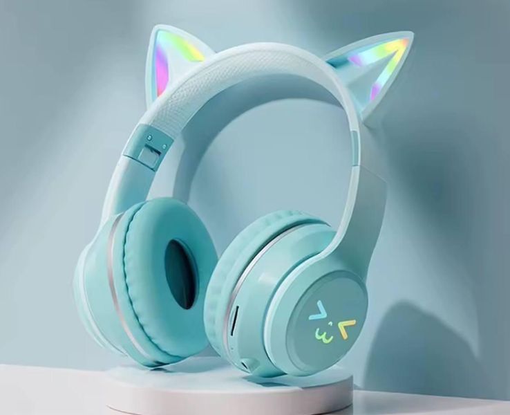 Беспроводные Bluetooth-наушники CATEAR BT618 с кошачьими ушками и LED-подсветкой (бирюзовые) 2187 фото