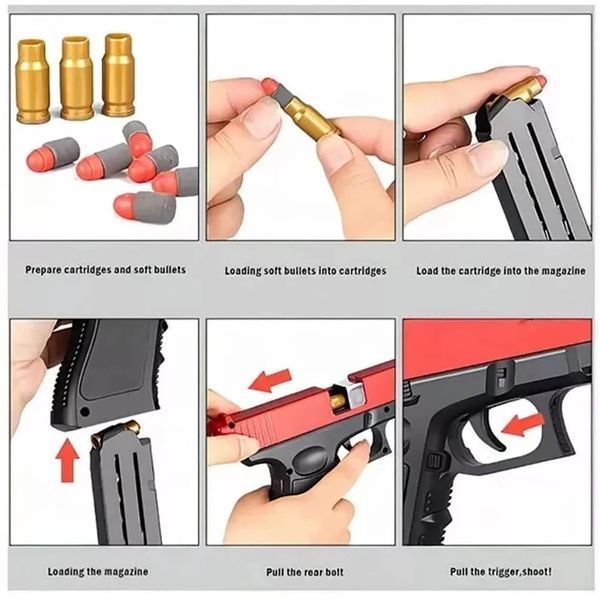 Пистолет детский игрушечный GLOCK с безопасными пулями, фирменным глушителем и поролоновыми патронами 2015 фото