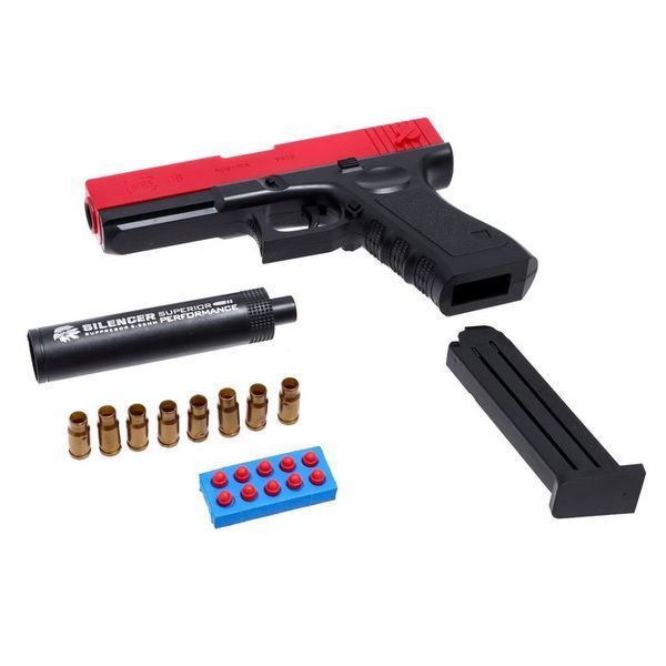 Пистолет детский игрушечный GLOCK с безопасными пулями, фирменным глушителем и поролоновыми патронами 2015 фото