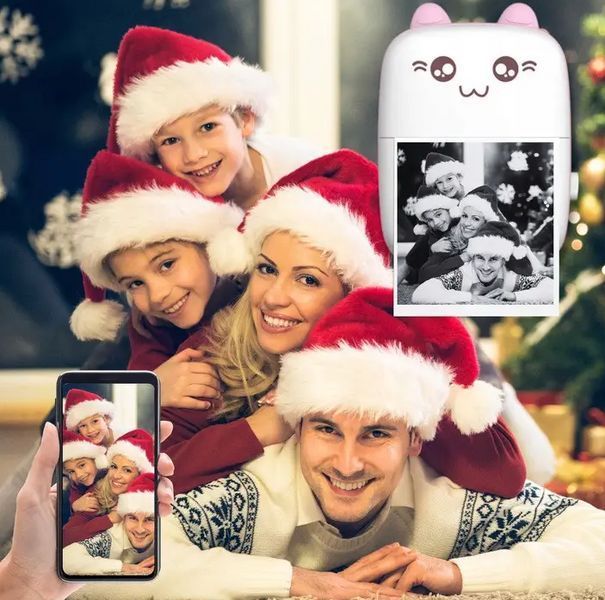 Фотопринтер без краски Портативный Mini Printer котик Термопринтер ручной Bluetooth Карманная печать 1652 фото
