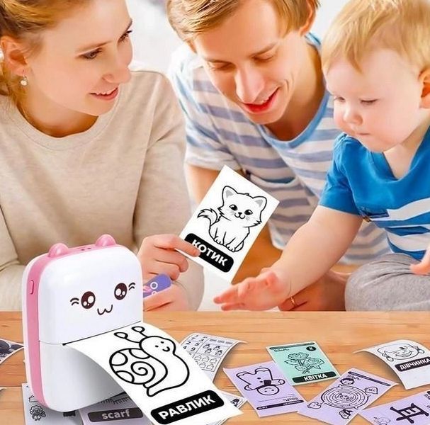 Фотопринтер без краски Портативный Mini Printer котик Термопринтер ручной Bluetooth Карманная печать 1652 фото