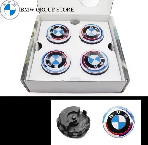 Ювілейні Фіксовані статичні ковпачки у диски BMW 50 Years Заглушки у диски БМВ 50 років 65 68 мм 2202 фото