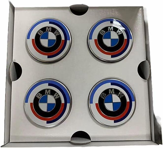 Ювілейні Фіксовані статичні ковпачки у диски BMW 50 Years Заглушки у диски БМВ 50 років 65 68 мм 2202 фото