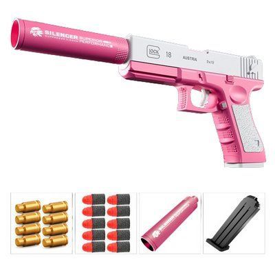 Пістолет дитячий іграшковий GLOCK із безпечними кулями, фірмовим глушником і поролоновими патронами Рожевий 2022 фото