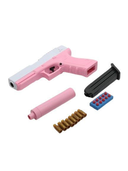 Пистолет детский игрушечный GLOCK с безопасными пулями, фирменным глушителем и поролоновыми патронами Розовый 2022 фото