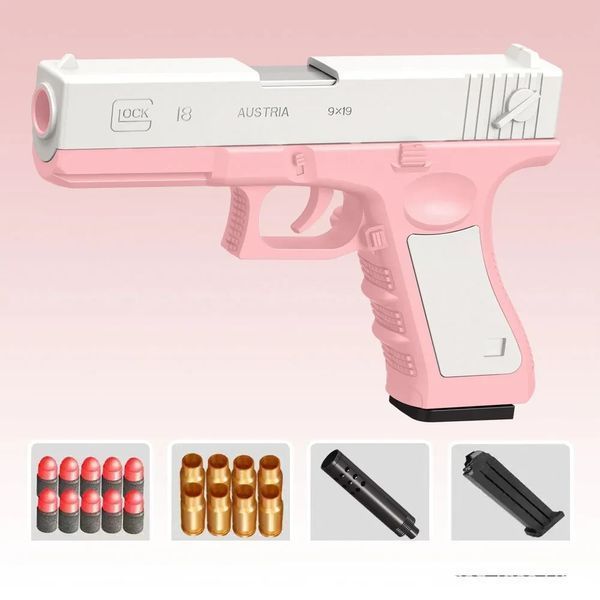 Пистолет детский игрушечный GLOCK с безопасными пулями, фирменным глушителем и поролоновыми патронами Розовый 2022 фото