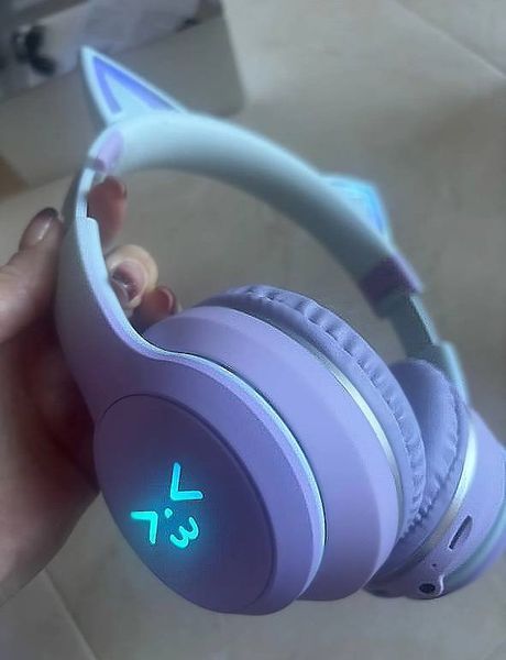 Безпроводные игровые наушники с ушками с подсветкой RGB CATEAR JST-BT035C Bluetooth Бирюзово-фиолетовый 1707 фото