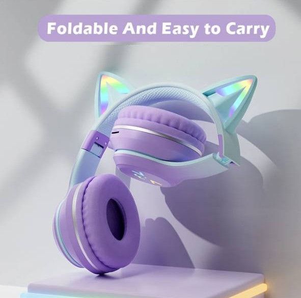 Безпроводные игровые наушники с ушками с подсветкой RGB CATEAR JST-BT035C Bluetooth Бирюзово-фиолетовый 1707 фото