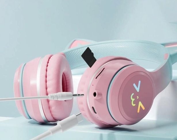 Безпроводные игровые наушники с ушками с подсветкой RGB CATEAR JST-BT035C Bluetooth Салатаво-розовый 1708 фото