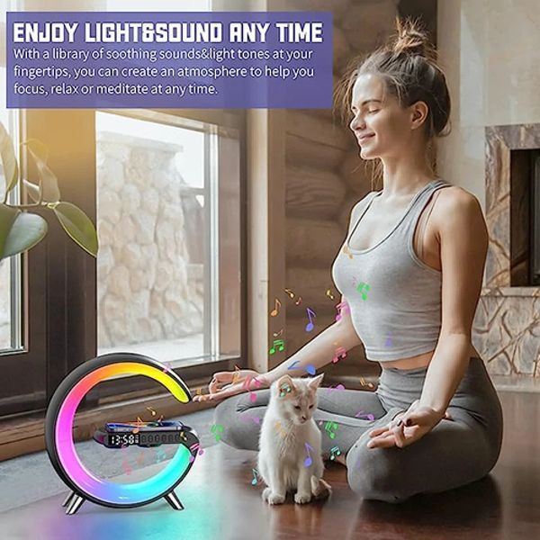 Настольная смарт лампа-ночник G-Smart RGB 15W Light Sound Machine с беспроводной зарядкой и Bluetooth-колонка 1505 фото
