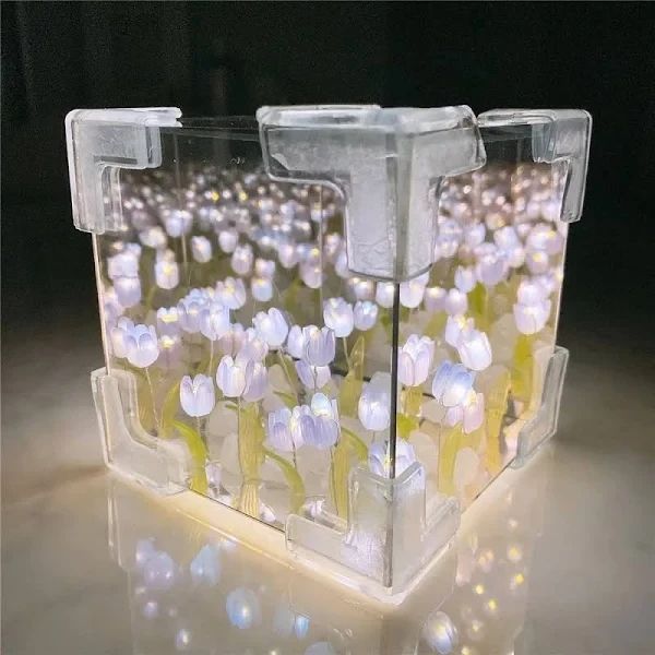 Декоративный светодиодный ночник DIY в виде куба с 3D-эффектом цветущих лилий и прозрачным корпусом, Purple 2075 фото