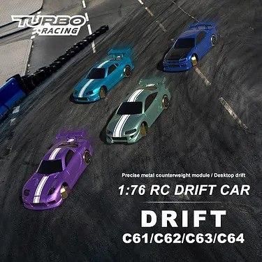 Мини дрифт машинка на радиоуправлении Turbo Racing C63 RC 1/76 drift car + 2 корпуса и подсветка (голубая) 2086 фото