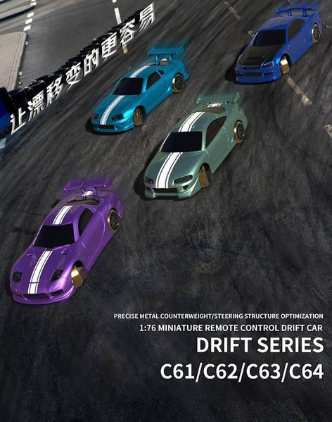 Мини дрифт машинка на радиоуправлении Turbo Racing C62 RC 1/76 drift car + 2 корпуса и подсветка (Зелёная) 2087 фото
