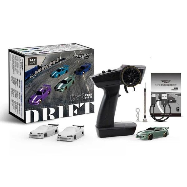 Мини дрифт машинка на радиоуправлении Turbo Racing C62 RC 1/76 drift car + 2 корпуса и подсветка (Зелёная) 2087 фото