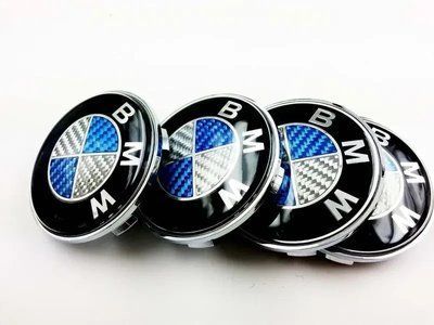 Ковпачки диски для BMW 68 мм, заглушка в диск БМВ Комплект 4 шт Карбон Біло-сині 1384 фото
