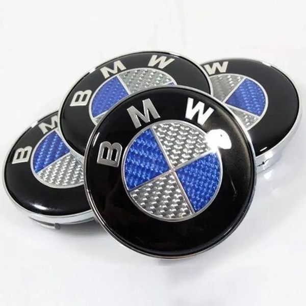 Колпачки в диски для BMW 68 мм, заглушка в диск БМВ Комплект 4 шт Карбон Бело-синие 1384 фото
